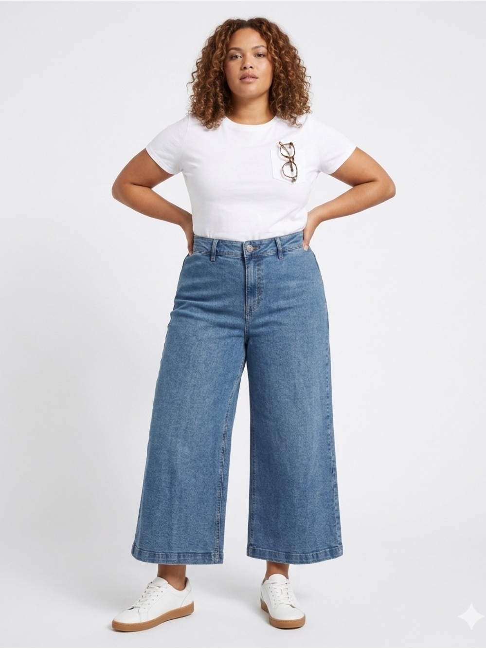 My Style Plus Size 20 Woman Lady Wide-Leg Denim Jeans Medium Blue
